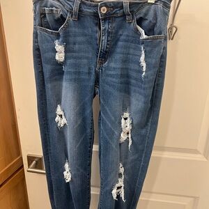 Size 11 Judy Blue Distressed Leopard Print Cutout Jeans